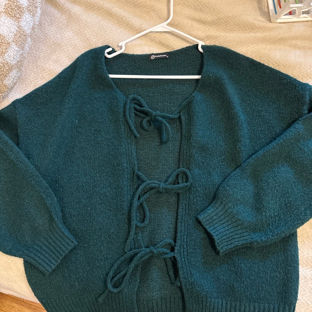 PrettyGarden Green Cardigan with Lace-Up Detail